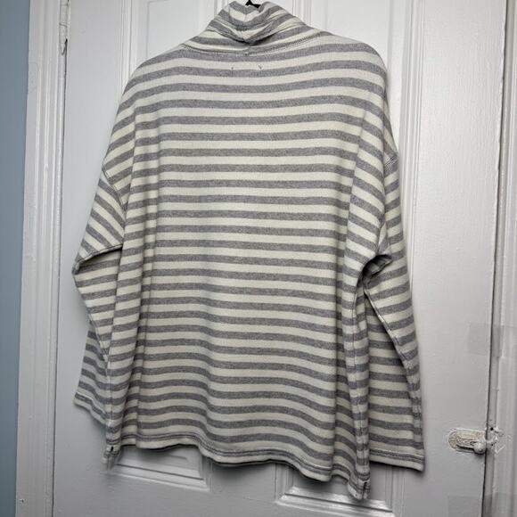 Chaps Cowl Neck Womens XXL White Gray Striped Terry Coastal Pullover Long Sleeve - Picture 2 of 7